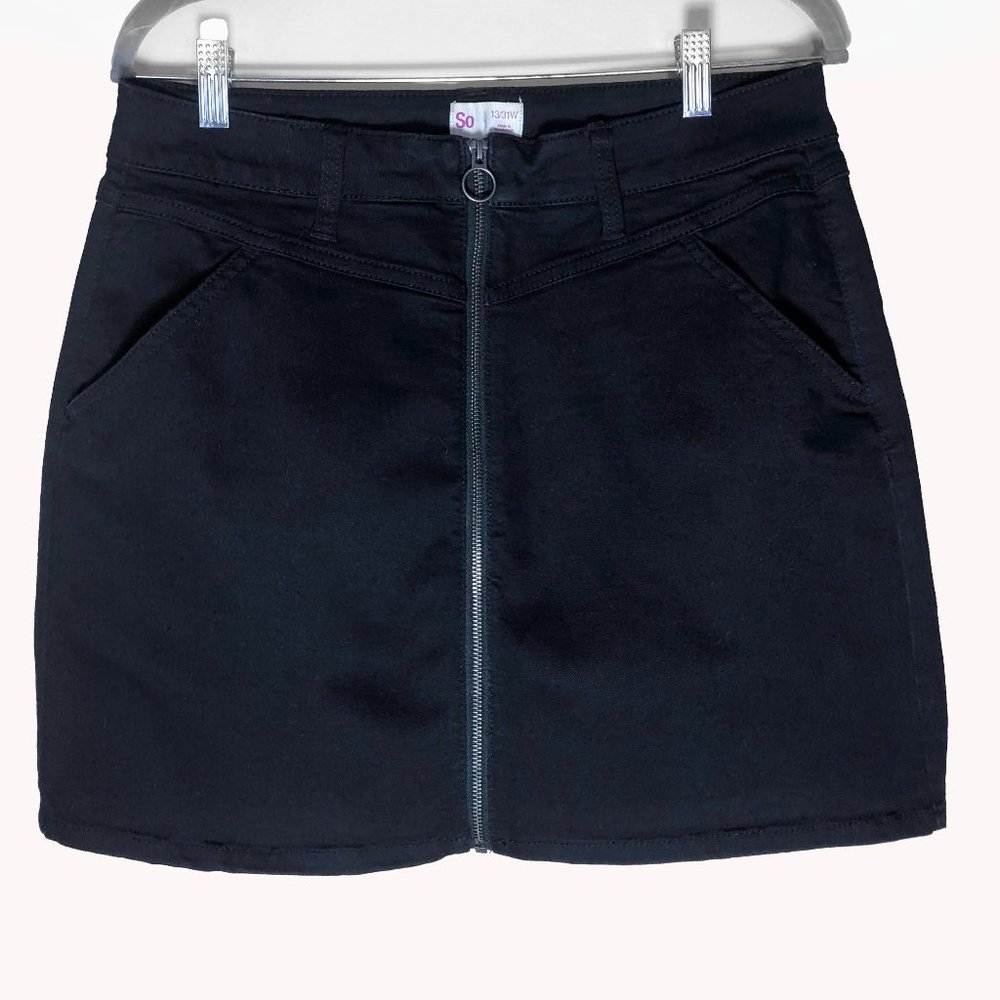 So Black Denim Skirt Mini High Rise Full Zipper Front Short Juniors Size 13/31W
